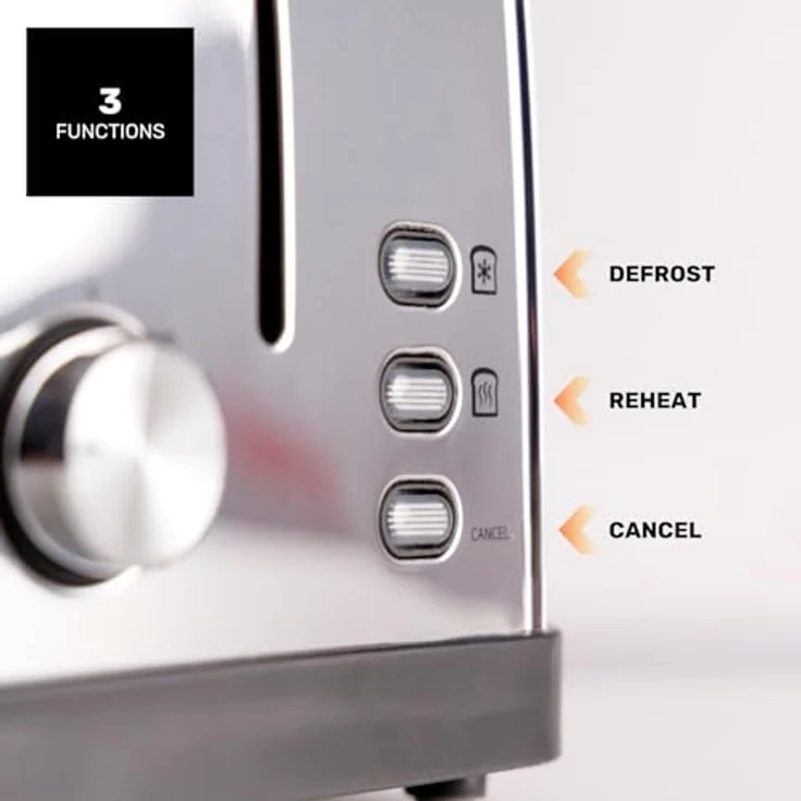 Taurus Toaster Vintage Four 1900 W, 4 Schlitze 135x35 mm, 7 Bräunungsstufen, 3 Funktionen, Edelstahlgehäuse, Grau – Bild 4