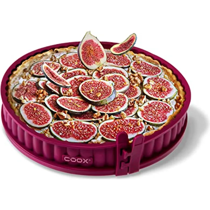 coox Quicheform 26 cm mit Glasboden, dunkelrot, hitzebeständig bis 230°C, kälteresistent bis -40°C, spülmaschinengeeignet