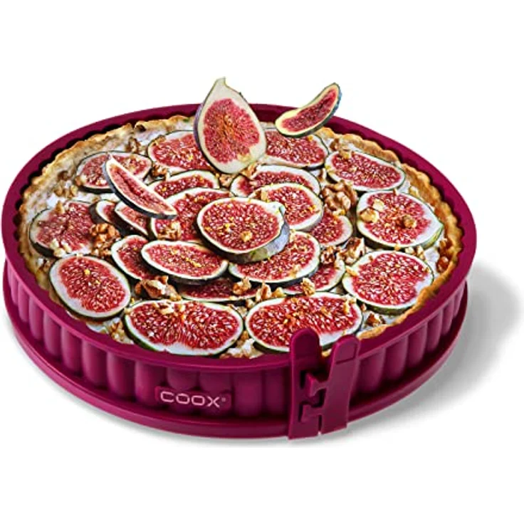 coox Quicheform 26 cm mit Glasboden, dunkelrot, hitzebeständig bis 230°C, kälteresistent bis -40°C, spülmaschinengeeignet – Bild 1