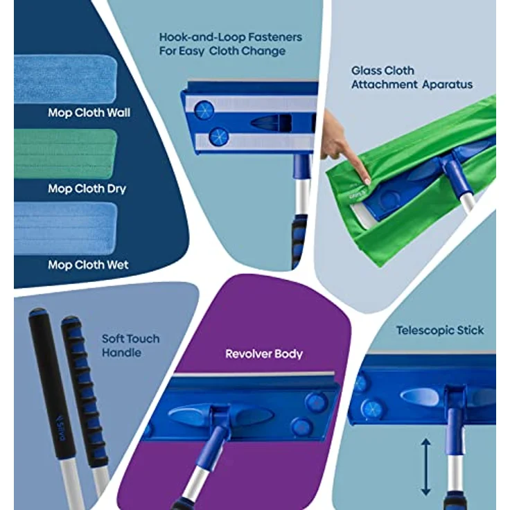 Silva Mikrofaser Wischbezug Mopp Set mit 360° Drehgelenk, Teleskopstiel 156 cm und Soft Touch Griff - wiederverwendbar, chemiefrei, 99% Bakterienentfernung – Bild 3