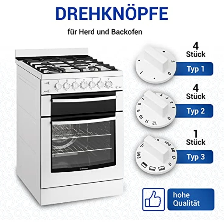VIOKS Herd Drehknopf Set - 9x Drehknopf Herd Universal - Herd Ersatzteile Drehknopf 6mm Weiß, 52mmØ Knöpfe & Schalter für Backöfen & Herde – Bild 2