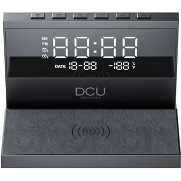 DCU Tecnologic 37300830, digitaler Wecker mit kabelloser Ladefunktion und LED-Display, schwarz