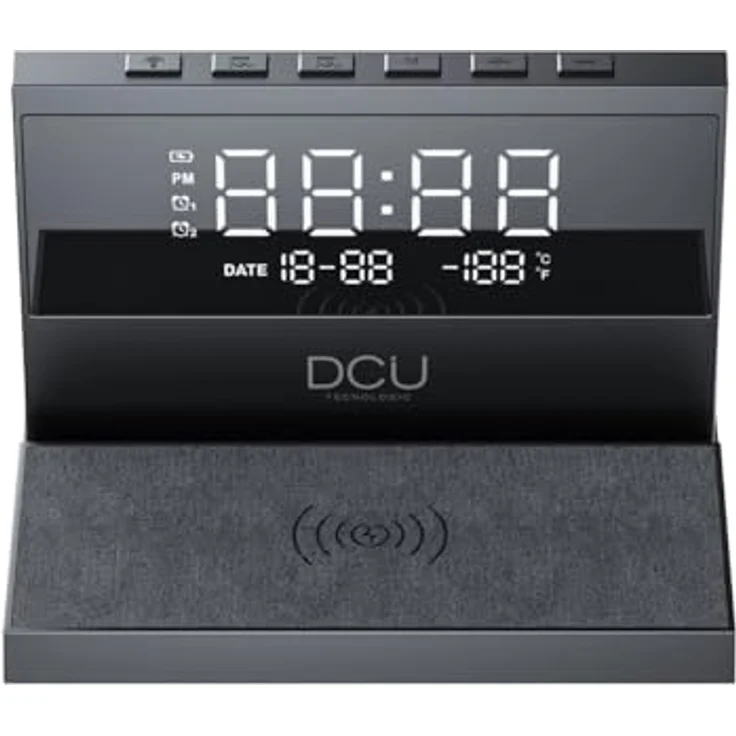 DCU Tecnologic 37300830, digitaler Wecker mit kabelloser Ladefunktion und LED-Display, schwarz – Bild 1