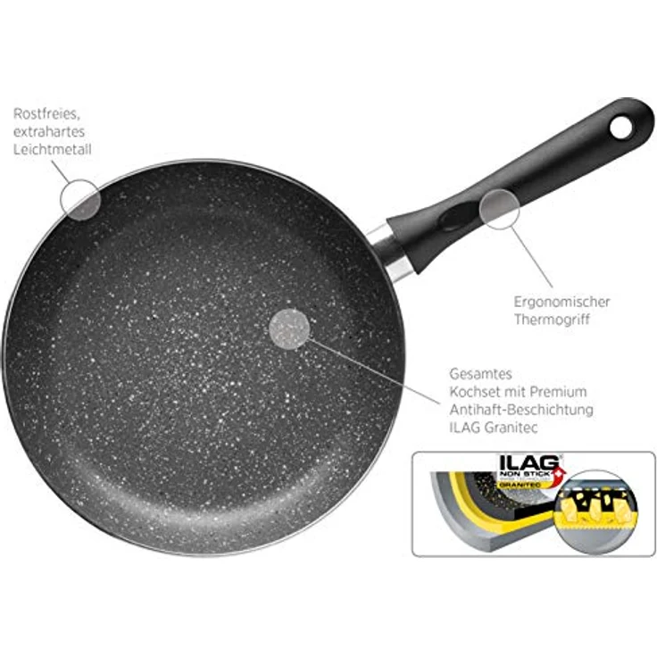 MÄSER 931727 Serie Izar, Kochtopf-Set mit Premium-Antihaftbeschichtung, geeignet für Induktion, enthält 2 Kochtöpfe mit Deckel, 1 Bratpfanne, 1 Kasserolle, Aluminium, schwarz – Bild 4