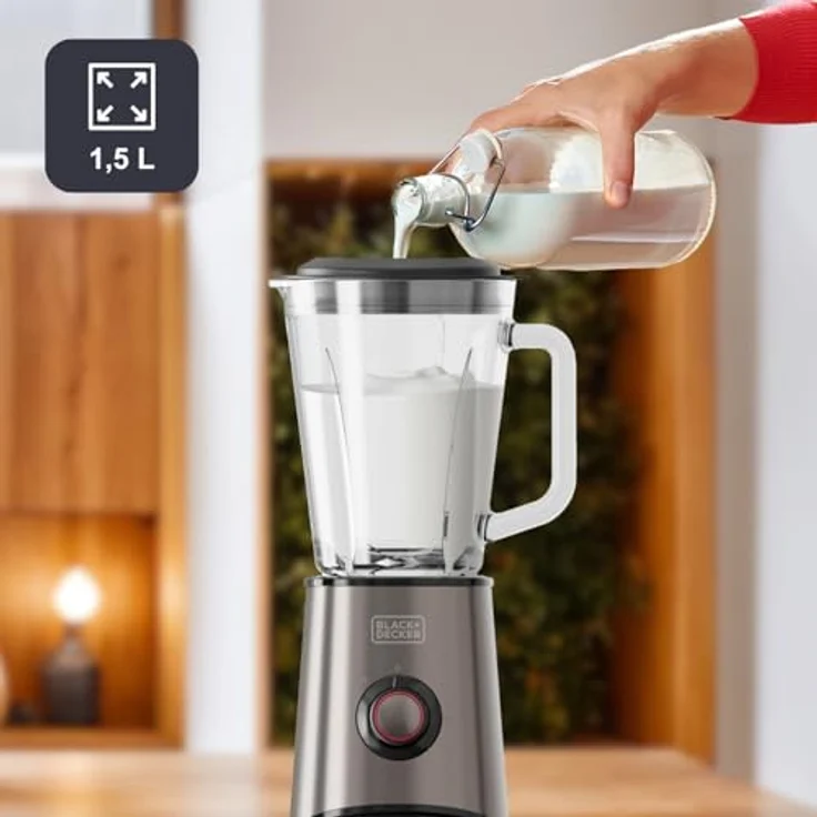 Black+Decker Standmixer BEM800 | 800W Motor, 1,5L Glasbehälter, 4 Edelstahlklingen, Pulsfunktion, mehrere Geschwindigkeiten, Eiszerkleinerung, einfach zu reinigen – Bild 3