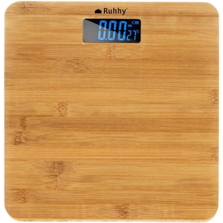 Ruhhy Personenwaage 22522, digitales Modell aus Bambus mit LCD-Anzeige, bis 180 kg, hochpräzise Sensoren, automatische Abschaltung