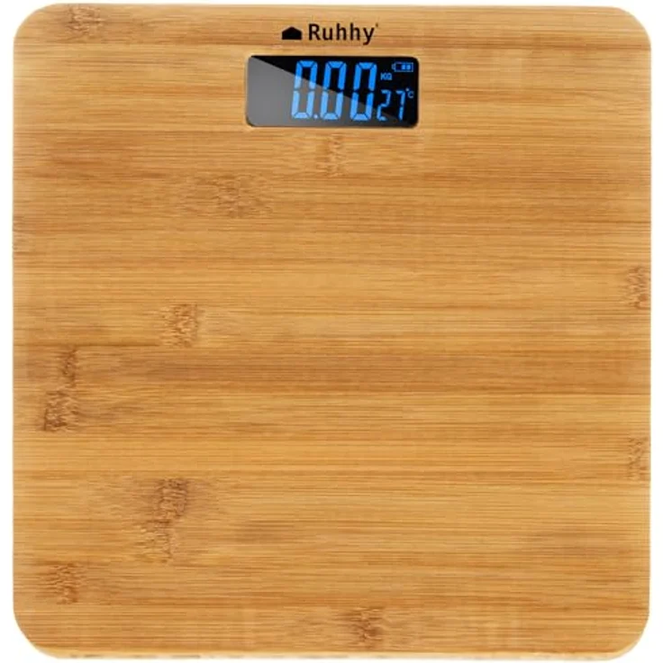 Ruhhy Personenwaage 22522, digitales Modell aus Bambus mit LCD-Anzeige, bis 180 kg, hochpräzise Sensoren, automatische Abschaltung – Bild 1