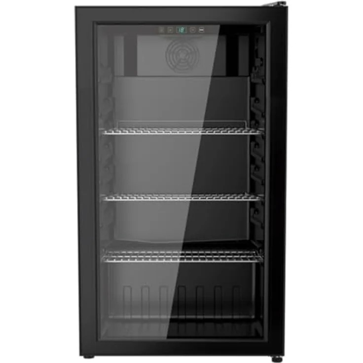 YUNA Cool-View GKS90B Glastürkühlschrank, 89 L, digitale Temperaturanzeige, Umluftkühlung, Touch-Control, schwarz