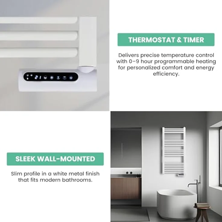 Eurom Sani-Towel 750 White, elektrischer Badezimmerheizkörper mit 750 Watt Leistung und Timer – Bild 6