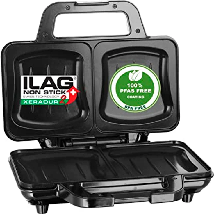Emerio XXL Sandwichtoaster mit neuester ILAG® Antihaftbeschichtung aus Keramik welche BPA + PFAS frei ist, Muschelform für alle Toastgrößen geeignet, super leicht zu reinigen, 900 Watt, ST-127527.1 – Bild 1