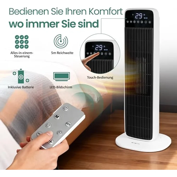 Emerio Keramik-Heizlüfter FH-132333, 2000W Heizleistung, 2 Heizstufen, schwarz, mit Thermostat und Fernbedienung – Bild 5