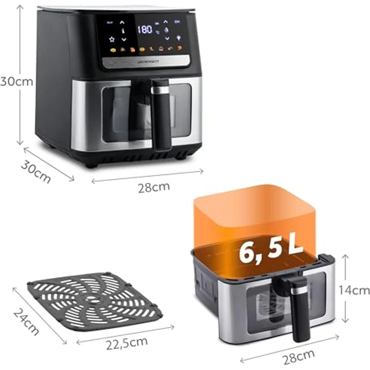 Berdsen Heißluftfritteuse XL 6,5L - Airfryer mit Sichtfenster, Touchscreen und 1700W - 8 automatische Programme - Spülmaschinengeeignet – Bild 4