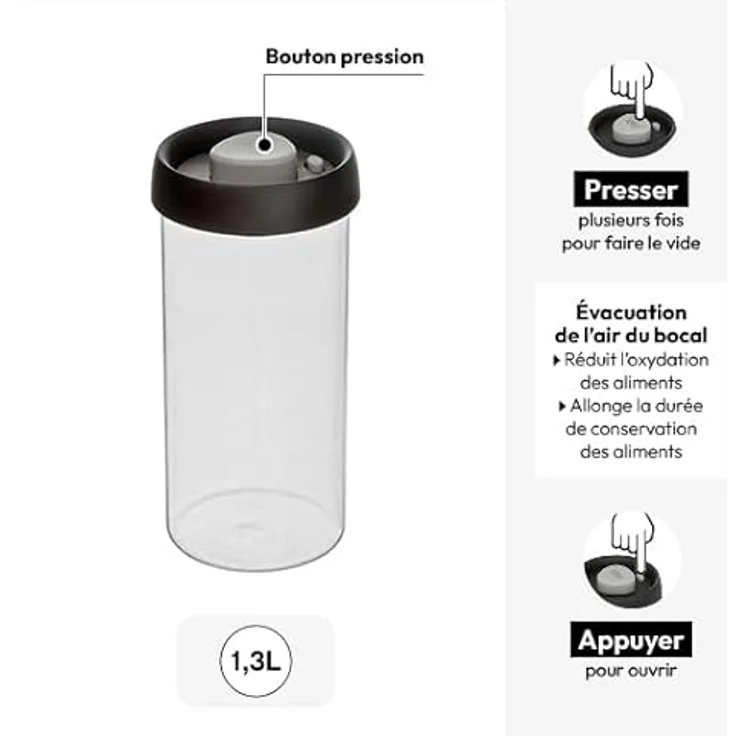 XXXL Vakuumbehälter, 600 ml, Kunststoff, Schwarz, 10.2x22x10.2 cm, für längere Frische von Lebensmitteln, spülmaschinenfest – Bild 6
