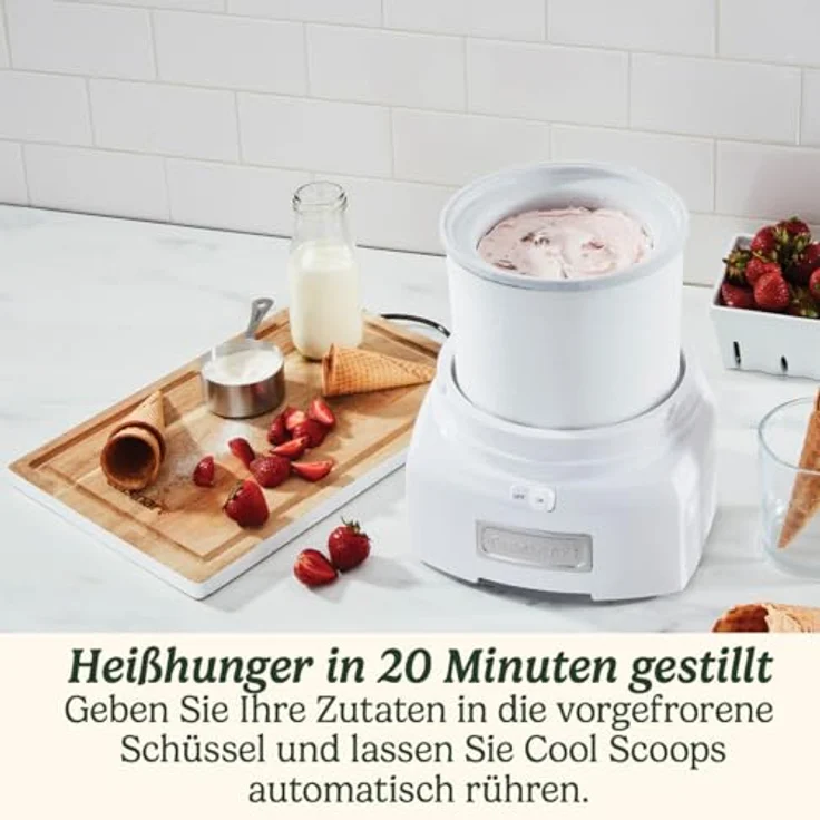 Cuisinart Cool Scoops Eismaschine ICE21, 1.4L Familiengröße, Gelato & Sorbet Maker, Kunststoff, Weiß, in 25 Minuten selbstgemacht – Bild 4