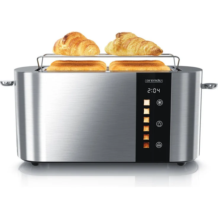 Arendo Toaster Edelstahl LEVEL TOUCH, Langschlitz, Touch Display, Restzeit & Bräunungsgradanzeige, 4 Scheiben, 1500 W, Brötchenaufsatz, Wärmeisoliert
