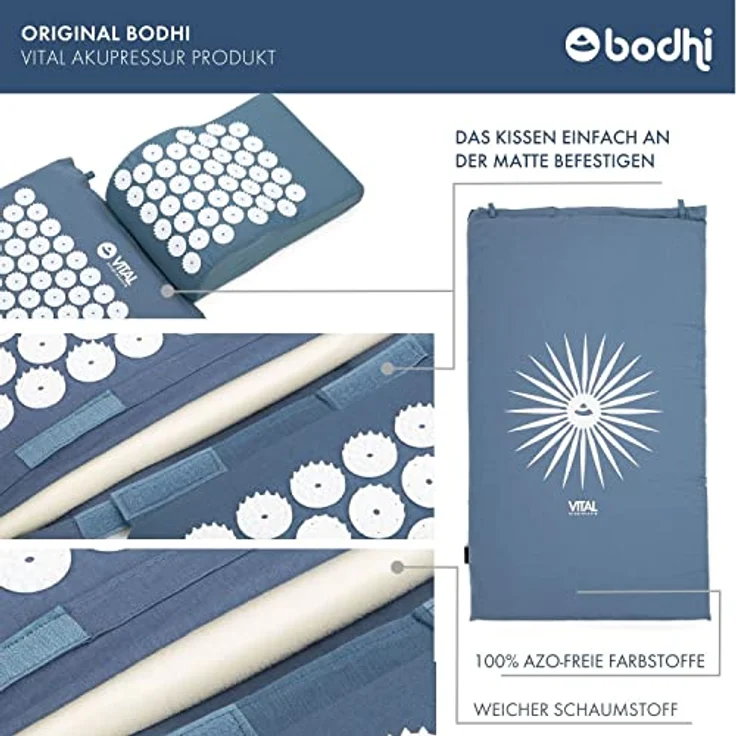 bodhi Vital Akupressur DELUXE-Set XL, Nagelmatte mit Kissen, Fußmatte SOFT & Tasche, blau – Bild 5