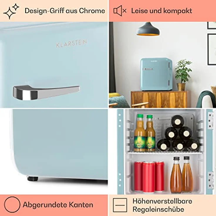 Klarstein Mini Kühlschrank Retro Design 48L - Leise & Energiesparend, Skincare Kühlschrank 0-10°C – Bild 5
