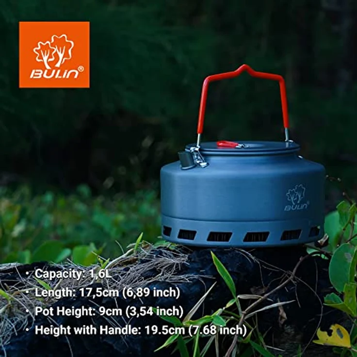 Bulin Wasserkessel Camping Outdoor Kochen Ausrüstung Leicht Faltbar,Wasserkocher Sammelt Wärmering Design,Langlebig Alu Pfanne kaffeekanne Teekanne Tragetasche (1.6 L) – Bild 3