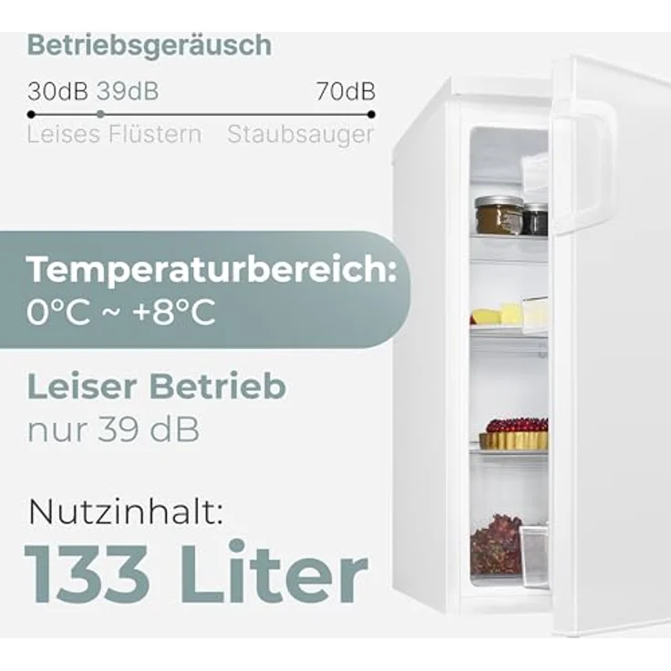 Clatronic VS 100, Kühlschrank ohne Gefrierfach, 133 Liter, leise 39dB, Temperaturbereich 0°C - 8°C, weiß – Bild 7