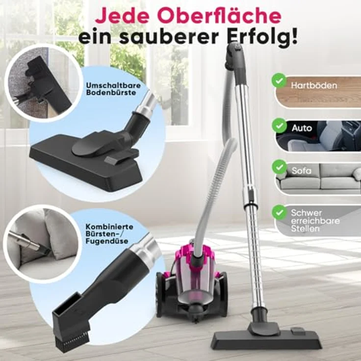 ProfiCare® Staubsauger beutellos Starke Saugleistung 700W, Bodenstaubsauger 4,8m Kabel, ohne Beutel, Hartböden & Auto Sofa, PC BS 3134 – Bild 3