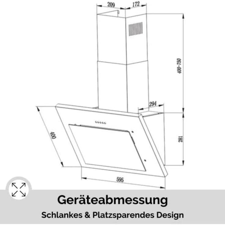 PKM S28-60 BWPY Dunstabzugshaube 60cm Glas weiß Kopffreihaube LED – Bild 8