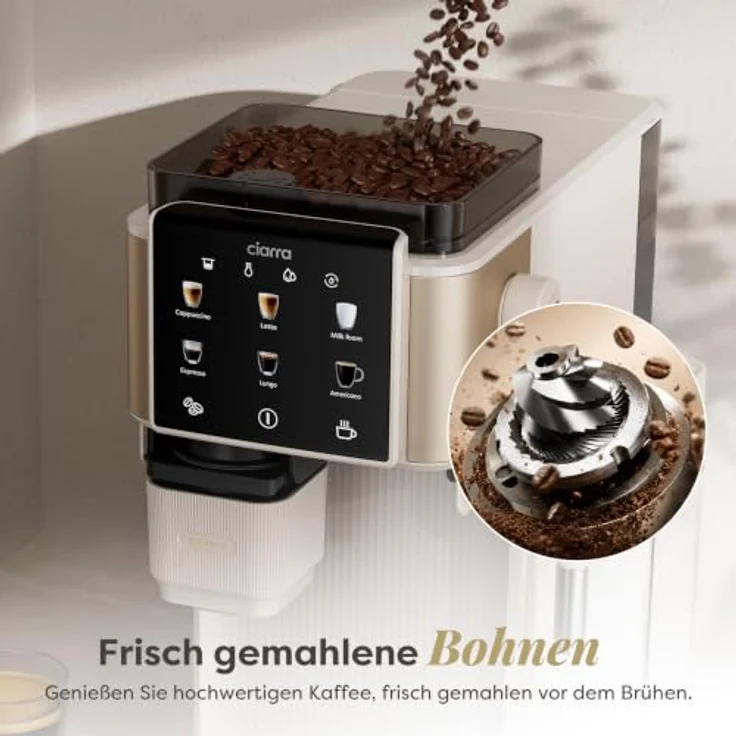 CIARRA Espressomaschine CBSACM-D6, automatischer Tampen, 15 Bar, Touch-Display, mit integriertem Mahlwerk und abnehmbarem Milchbehälter – Bild 13
