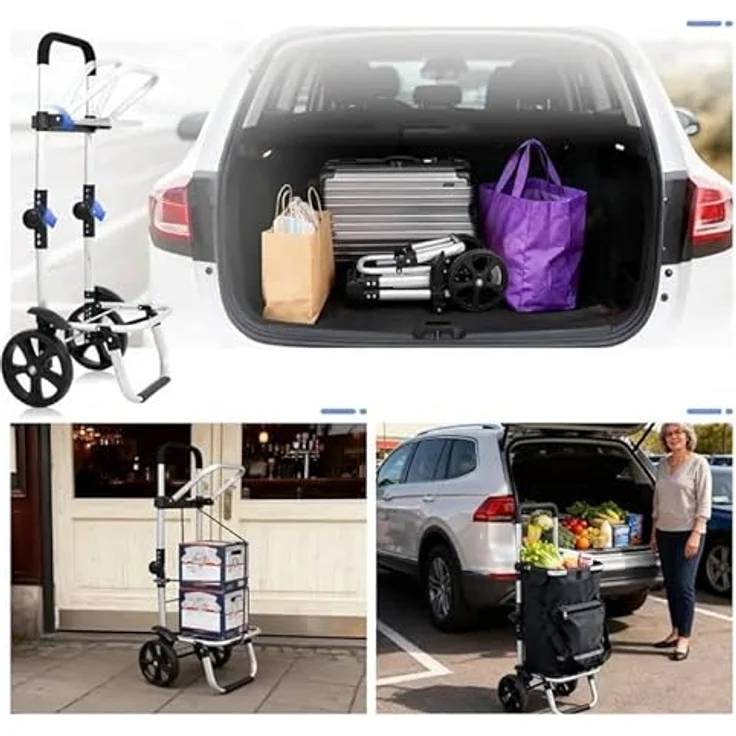 Sekey Faltbarer Einkaufstrolley 60L, 3-in-1 Einkaufswagen mit Kühlfach und höhenverstellbarem Griff, Aluminium, Schwarz – Bild 2
