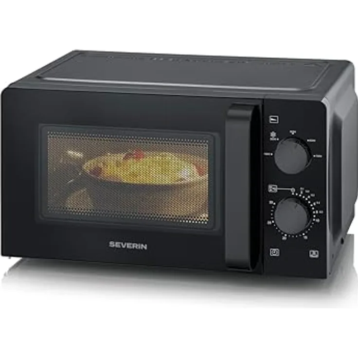 Severin MW 7580, Mikrowelle Solo mit Inverter-Technologie, 19L, 700W, 6 Leistungsstufen, Auftaufunktion, schwarzes Design mit Drehteller