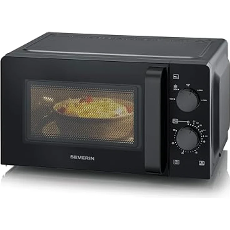 Severin MW 7580, Mikrowelle Solo mit Inverter-Technologie, 19L, 700W, 6 Leistungsstufen, Auftaufunktion, schwarzes Design mit Drehteller – Bild 1