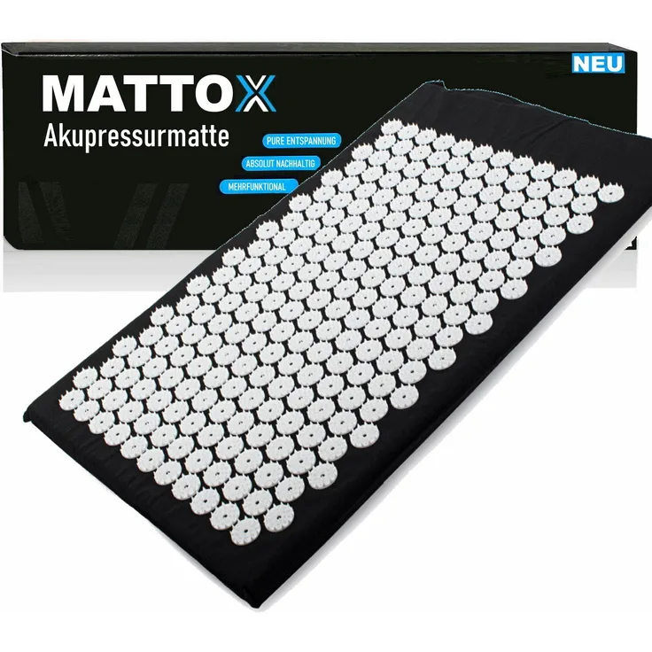 MAVURA MATTOX Akupressurmatte Massage Matte Kissen Nadelmatte, Entspannung Nackenkissen Liegematte 2in1 Fakirmatte, Schwarz