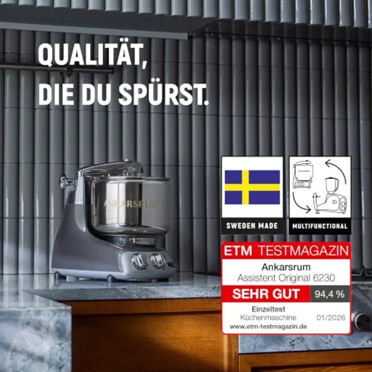 Ankarsrum Assistent Original 6230 Küchenmaschine, 1500 Watt, 7-Liter-Schüssel, 16 Zubehörteile, handgefertigt in Schweden, Rustic Maroon – Bild 4
