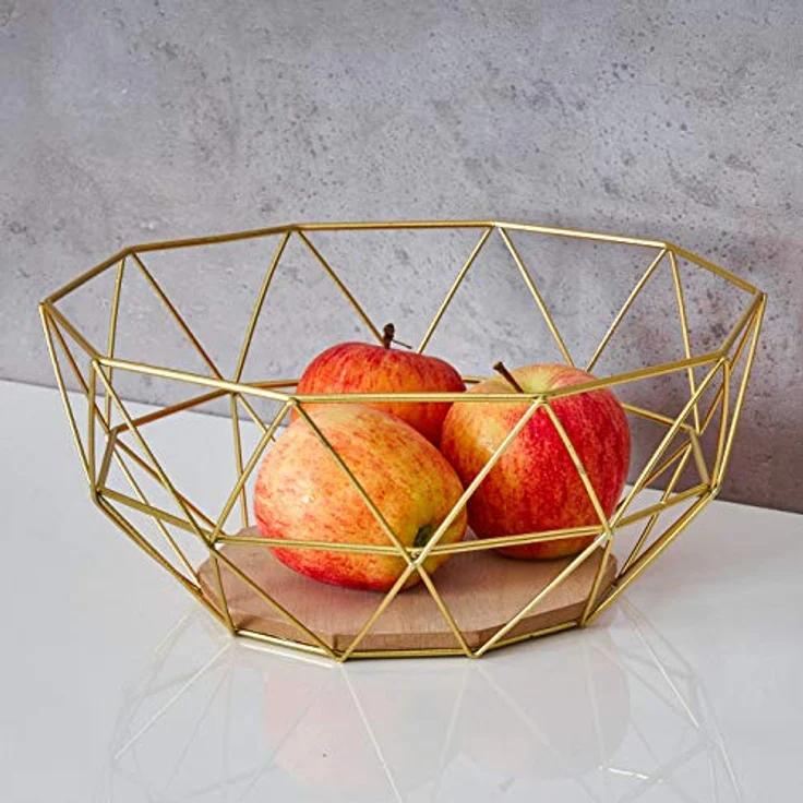 levandeo Korb Metall Gold 26x12cm Obstkorb Modern Holz MDF Braun Schüssel Schale Deko Obstschale Tischdeko – Bild 5