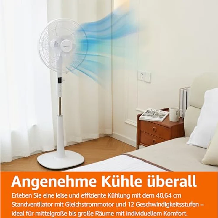 AmazonBasics Oszillierender Dual-5-Blatt-Standventilator, digital, 12 Geschwindigkeiten, mit Fernbedienung – Bild 7