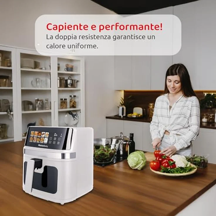 Melchioni Heißluftfritteuse Gaia Plus, 8 Liter, 2200 W, Doppelheizung für gleichmäßige Hitzeverteilung, LED-Steuerung mit 10 Programmen – Bild 6
