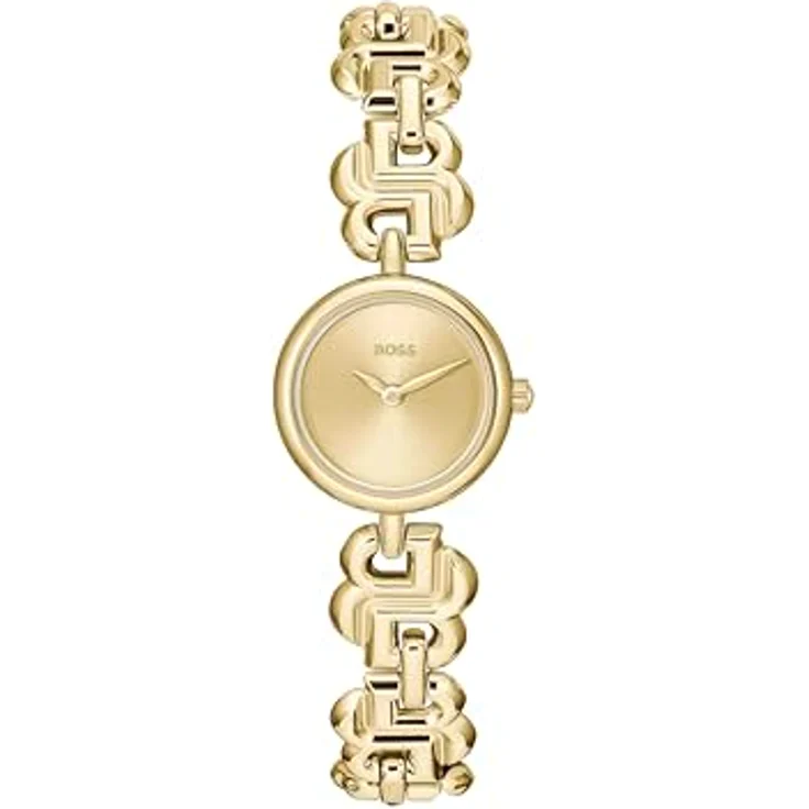 BOSS Double B Dressy, Damen Uhr mit DREI-Zeiger-Quarzwerk, goldenes Zifferblatt und Edelstahlarmband, wasserdicht bis 3 ATM – Bild 1