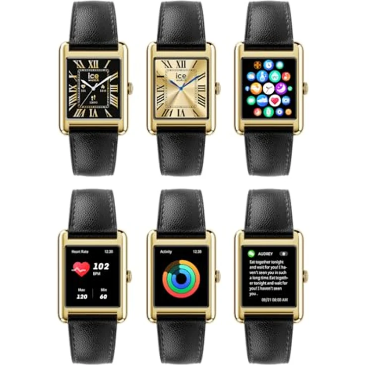 ICE-WATCH Ice smart TKS 2.0 Gold Black Grain, Gold verbundene Uhr für Damen mit schwarzem Lederarmband, Bluetooth, Herzfrequenzmesser, 1,41 Zoll Bildschirm – Bild 4