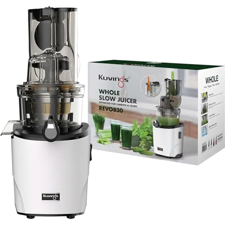Kuvings REVO830 Slow Juicer mit automatischem Schneidesystem, inkl. Smoothie & Sorbet Filter Set, Weiß Matt