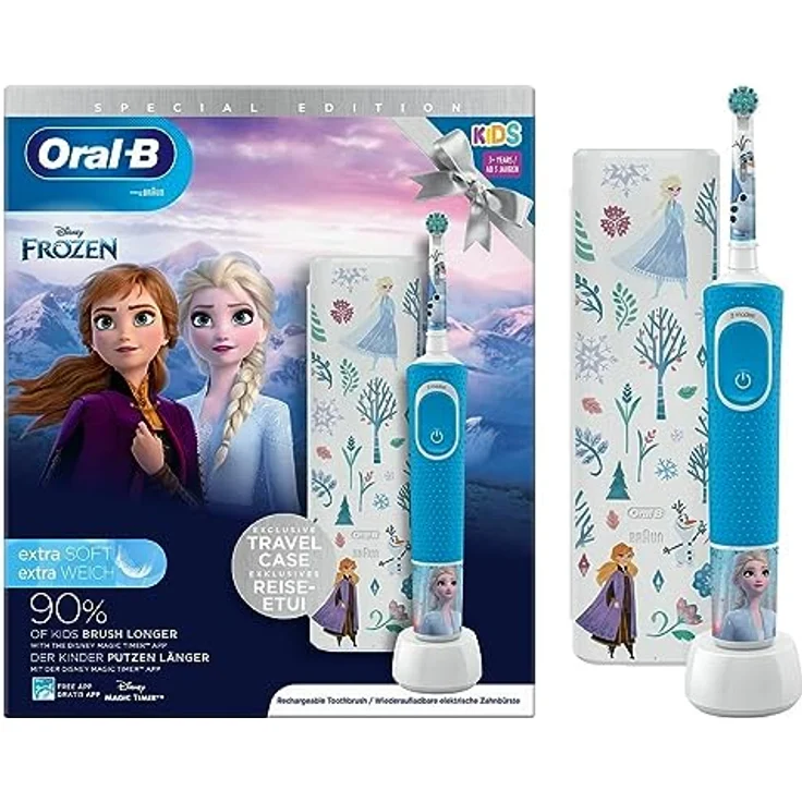 Oral-B Kids Elektrische Zahnbürste, 1 Griff Disney Die Eiskönigin, 1 Bürste, 1 Reiseetui, 3 Jahre und mehr – Bild 1