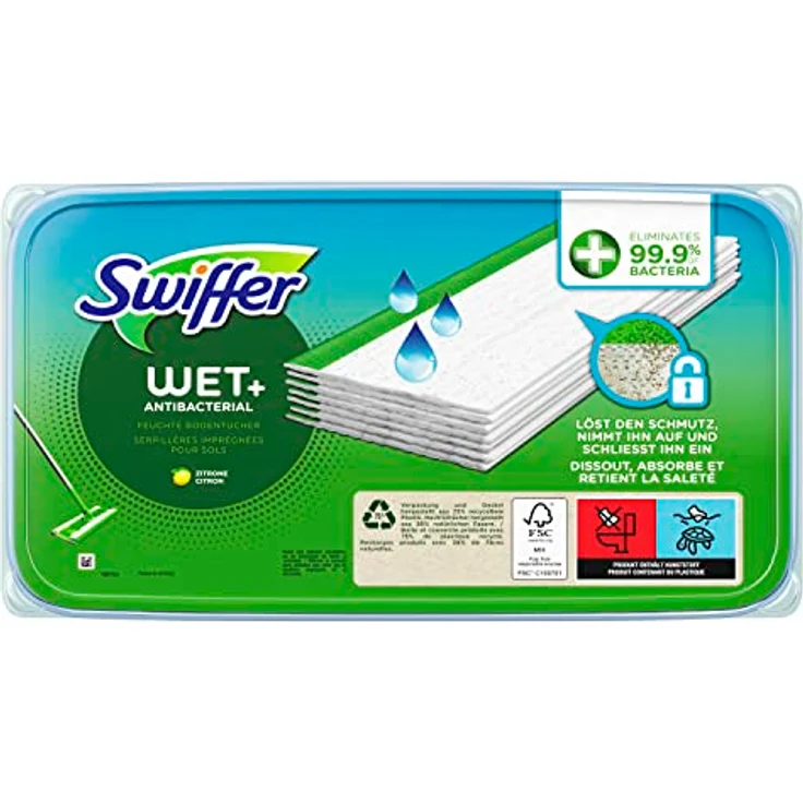 Swiffer Bodenwischer Feuchte Bodentücher Nachfüllpack Mit Zitrone Frischem Duft 10x, Für Eine Schnelle Und Einfache Reinigung, Lemon, Grün/Weiß – Bild 1