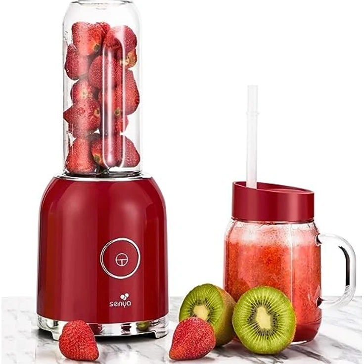 Senya Standmixer Smoothie mit 2 tragbaren Flaschen, Rot, Juicy Delight 250 W, 6 Klingen aus Edelstahl, SYCP-M025, BPA-frei – Bild 2