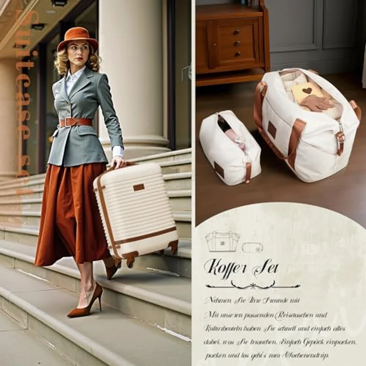 COOLIFE Koffer Set 3-TLG: Mittlerer Koffer + Reisetasche, ABS Hartschale leicht, 360° Räder, TSA-Schlösser, Grau/Rosa – Bild 5