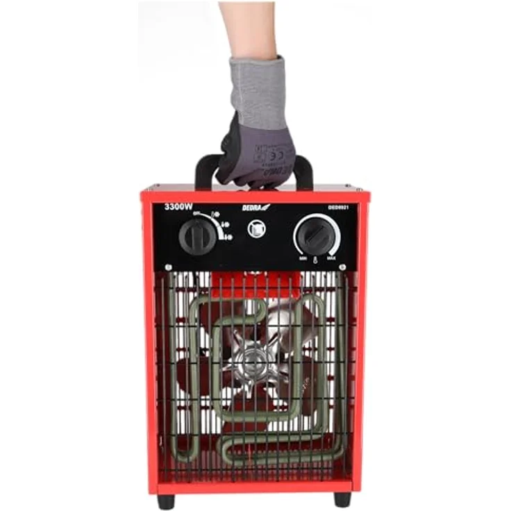 Dedra Elektro-Lufterhitzer DED9921, 3,3 kW Heizgerät mit Thermostat, drei Betriebsarten, einstellbare Temperaturregelung, Metallgehäuse für Räume bis ~35 m² – Bild 4