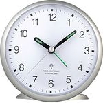 TFA Dostmann Analoger Funk-Wecker, 60.1506, leises Sweep Uhrwerk, lauter Alarm, gut ablesbare Ziffern, mit Funkuhr, Schlafzimmeruhr, Büro/Homeoffice, mit Schlummerfunktion, beleuchtet, hoch, silber