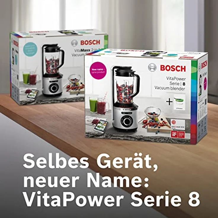 BOSCH MMBV622M VitaMaxx Vakuum-Standmixer (starke Mixleistung, Automatik-Funktion Vakuum+Mixen, Eis-Crusher, Vakuum-Frischhaltedose, 1.000 Watt) silber – Bild 5