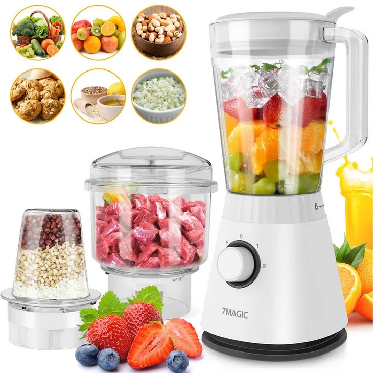 KNKA PRO 7MAGIC Standmixer, 600 W Multifunktionsmixer mit Zerkleinerer und Trockenmahlbecher, 1,5 L Mixbehälter, Edelstahlklingen, selbstreinigend