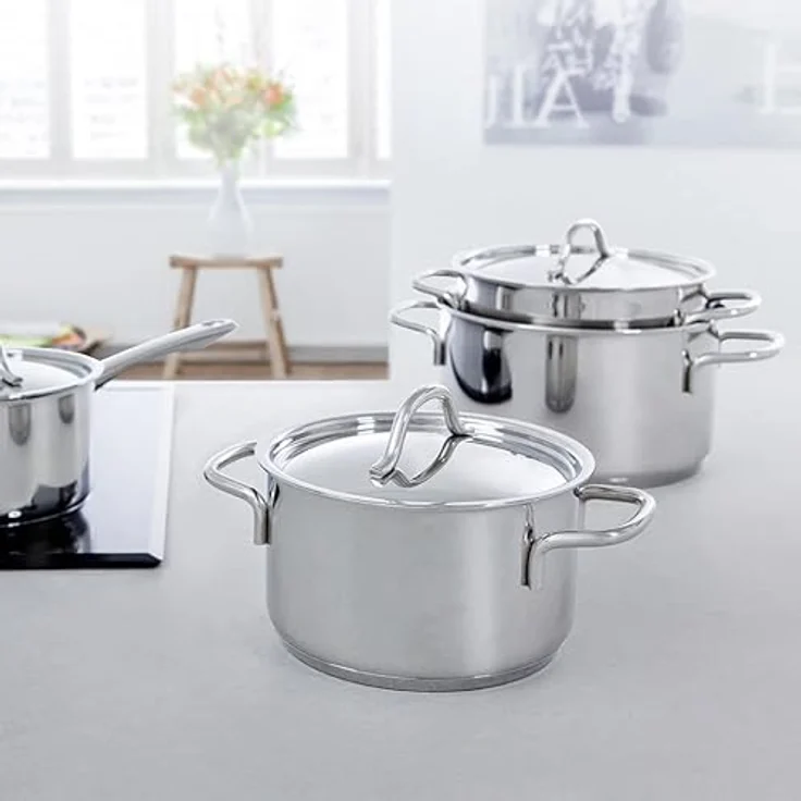 BK Profiline Edelstahl 16 cm/1,5 L Kochtopf mit Deckel, Induktionsgeeignet, Backofen- und Broiler sicher bis 230˚C, Langlebig & Stapelbar, Spülmaschinenfest, PFAS frei, Silber – Bild 2