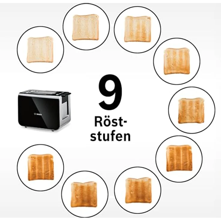 Bosch Toaster Styline TAT8613N, Liftfunktion, Auftaufunktion, 800 W, Edelstahl/schwarz – Bild 5