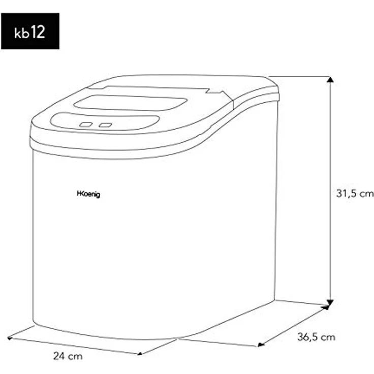 H.Koenig KB12 Eiswürfelmaschine KB12-ca. 12 kg Eiswürfel pro Tag, Produktionszeit 6-13 min. -2 Eiswürfelgrößen-Wasserstandsanzeige, 90 W schwarz, Edelstahl – Bild 6