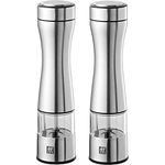 Zwilling Table Salz und Pfeffermühle elektrisch 2er Set, mit Deckel, Gewürzmühle Edelstahl gebürstet, elektrische Salzmühle Keramikmahlwerk