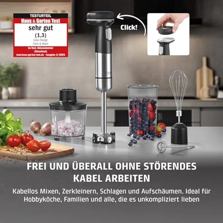 Caso Click & Mash 4-in-1 Stabmixer-Set, kabellos, Farbe: Schwarz – Bild 5